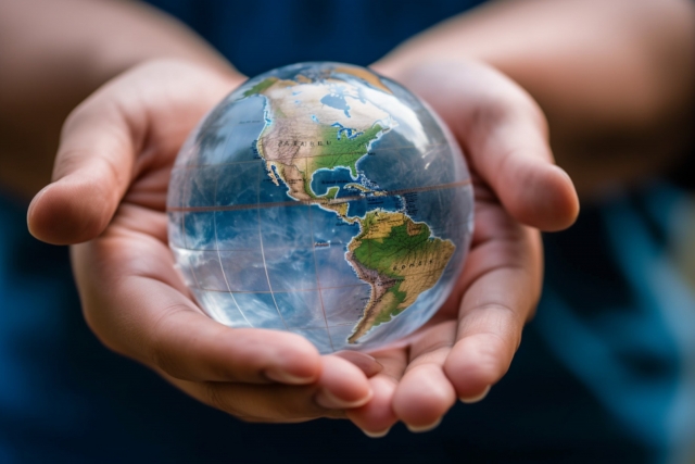 ガラスの地球と手