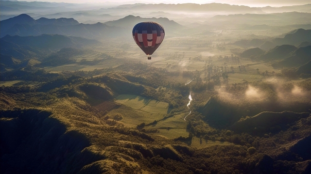 上空を飛ぶ熱気球