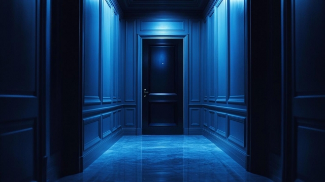 青い廊下の扉