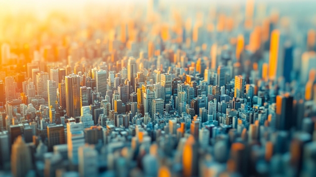 都市の朝焼け風景