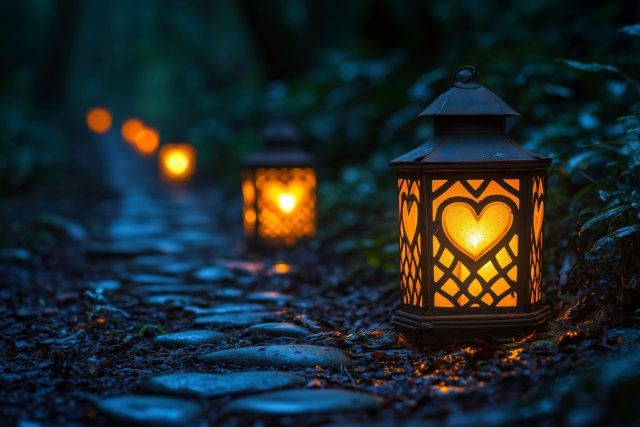 光を灯すランタンが照らす小道