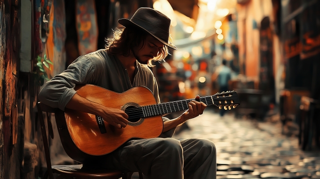 アコギを弾くミュージシャン