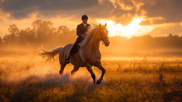 馬にのって走る