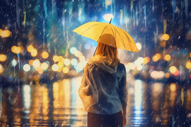 雨のなか傘を指してる人