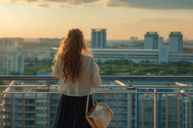 都会を眺める女性