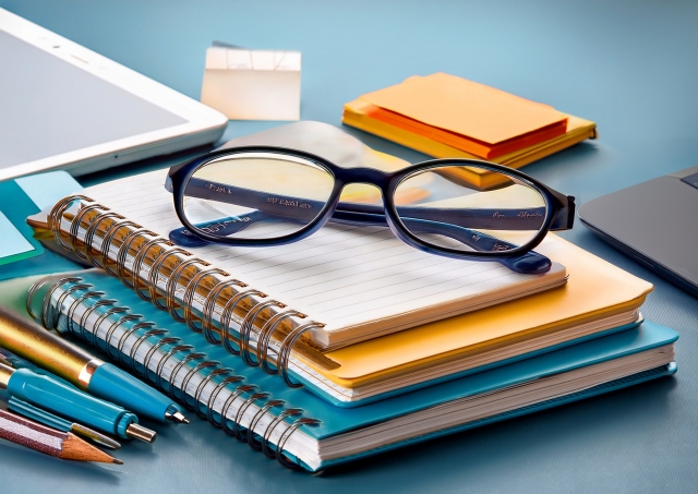 重なった勉強用具