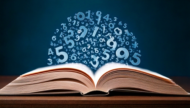 開いた本のうえのたくさんの数字