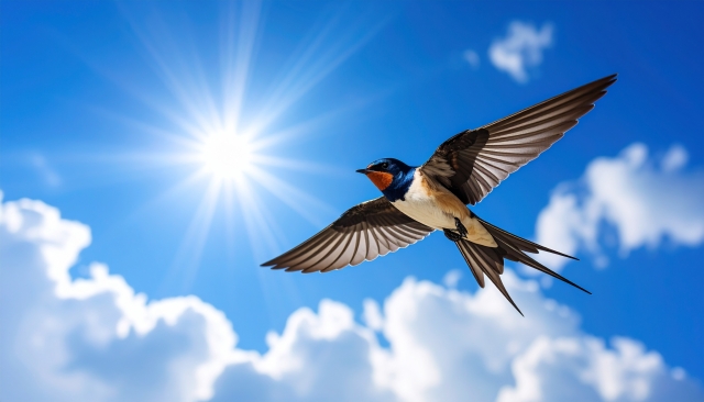 青空バックに優雅に飛ぶツバメ