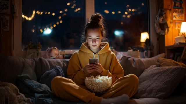 スマホをいじってる女性