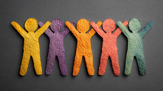 チームワークと協力を象徴する紙人形