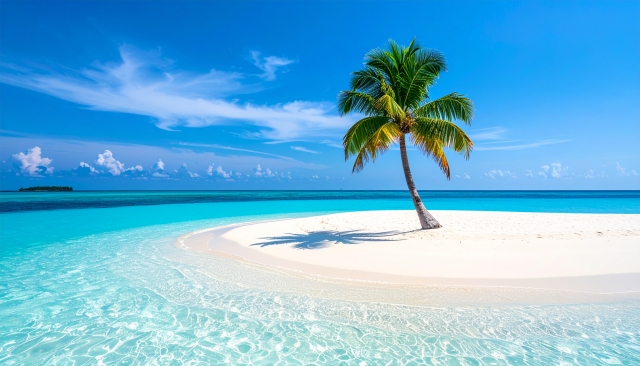 ヤシの木の生えた白い砂の島