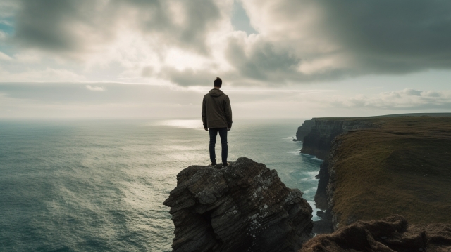 崖に立ってる人