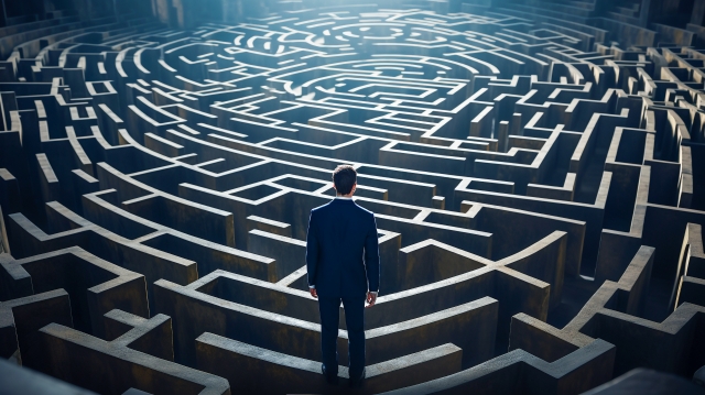 迷路に迷うビジネスマン