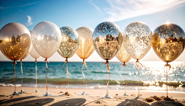 海と空と砂浜と風船