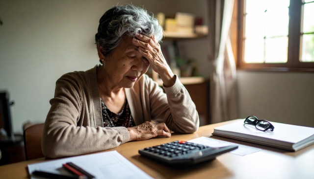 頭を抱える高齢女性