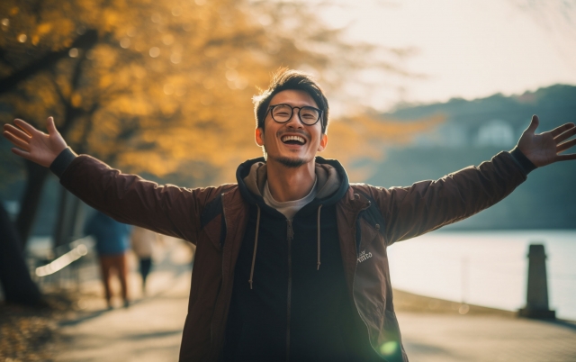 手をひろげてる男性