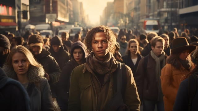 こっちを向く男性