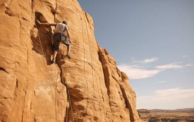 崖を登る人