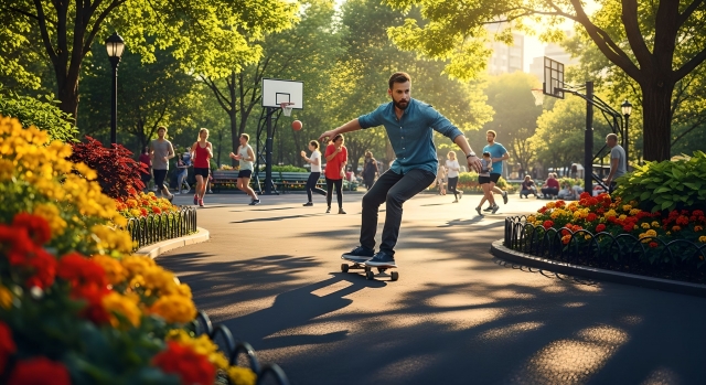 スケボーで遊ぶ人